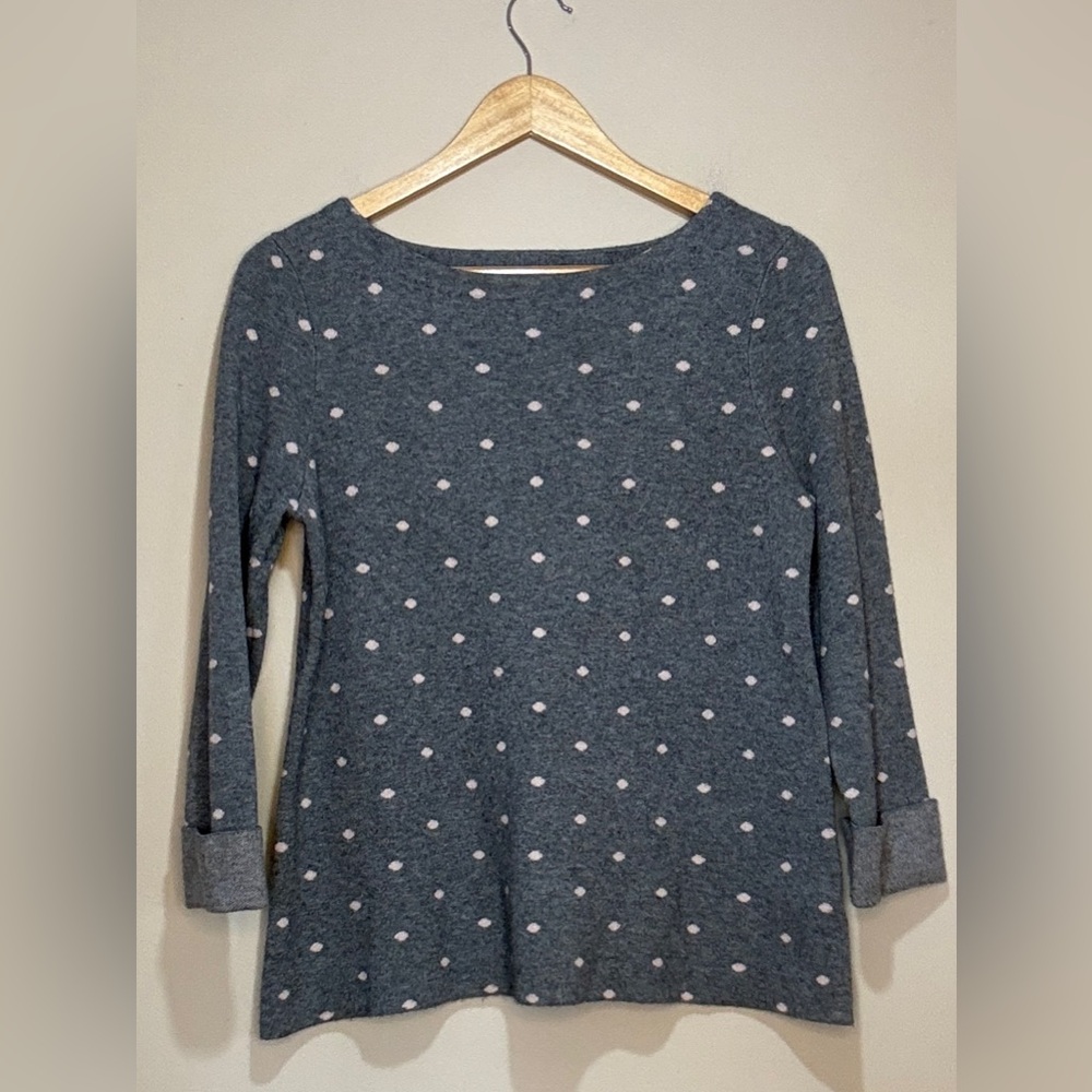 Cynthia Rowley Gray and Pink Polka Dot Long Sleeve Top